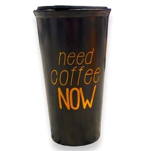 World Market Black Matte Ceramic w/Gold Print “Need Coffee NOW”